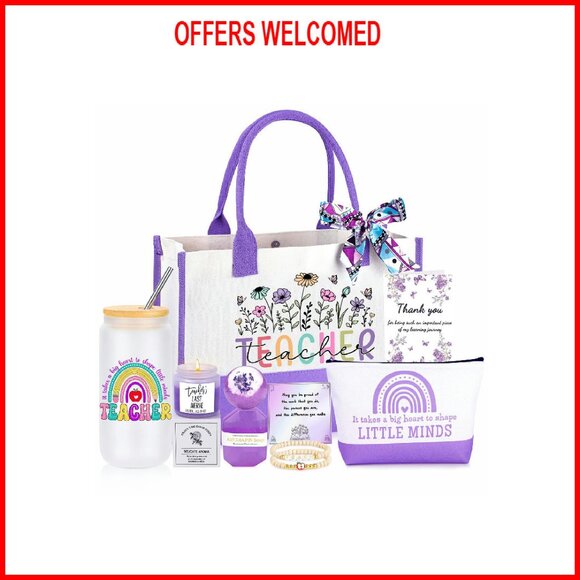 Large Cotton Canvas Tote Bag with Makeup Case, Perfect for Teachers & Daily Use - Picture 1 of 8